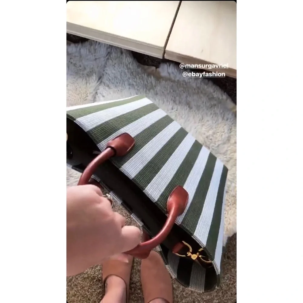 MANSUR GAVRIEL North Tote Moss/White Striped Handbag Box & Dust Bags Orig. $585 - Picture 4 of 11